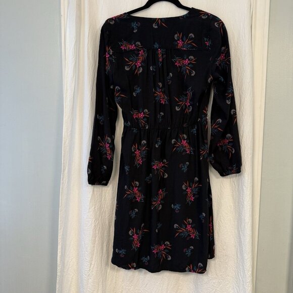 GAP Black Wrap Dress With Pink Floral Print Long Sleeve Size Small Church - Picture 7 of 13